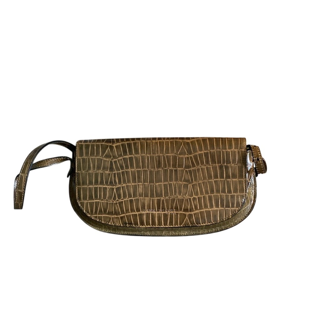 Kenneth Cole NY Womens Brown Crocodile-Embossed Small Shoulder Bag Leather